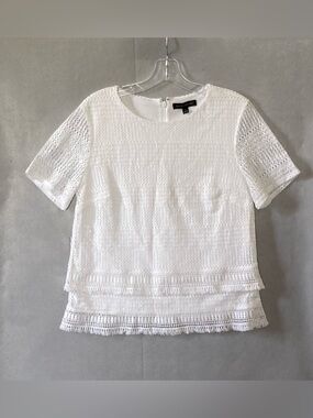 Banana Republic White Tiered Layered Lace Fringe Top Blouse Women’s Small